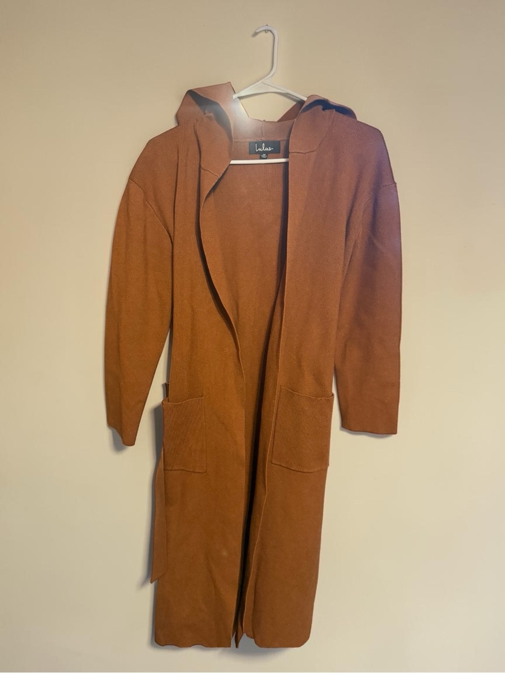 Lulu's Rust Hooded Open-Front Long Coatigan